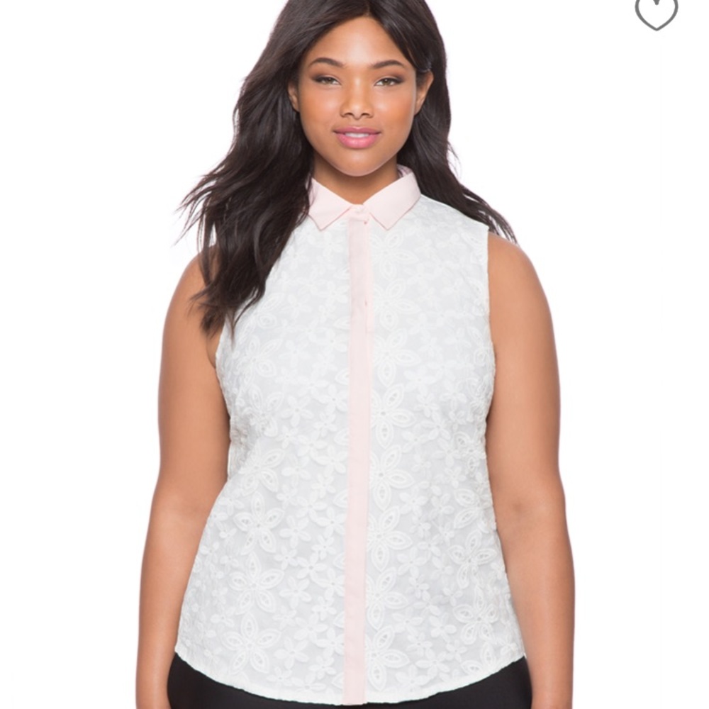 Eloquii embroidered organza floral top NWT